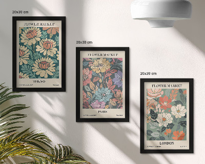 Tavelvägg med 3 tavlor Blomsterposters Tokyo Paris London