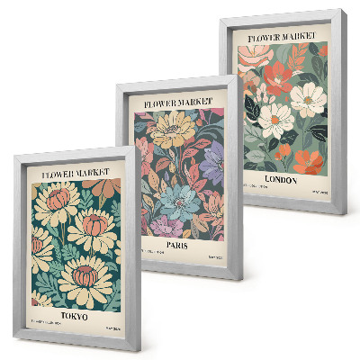 Tavelvägg med 3 tavlor Blomsterposters Tokyo Paris London