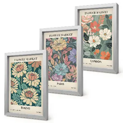 Blomsterposters Tokyo Paris London tavelvägg med 3 tavlor