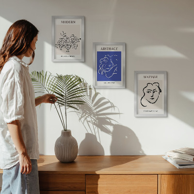 Triptyk tavla med ram Posters i Henri Matisses moderna och abstrakta stil