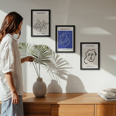Triptyk tavla med ram Posters i Henri Matisses moderna och abstrakta stil