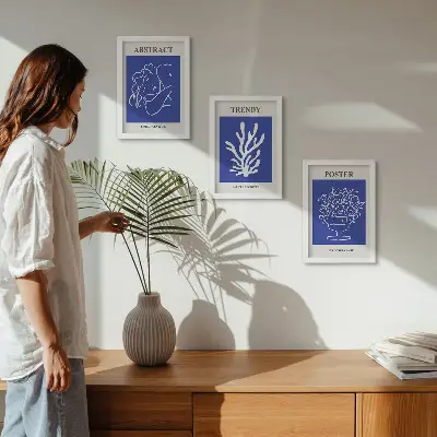 Tavelvägg med 3 tavlor snygga blå motiv av Henri Matisse