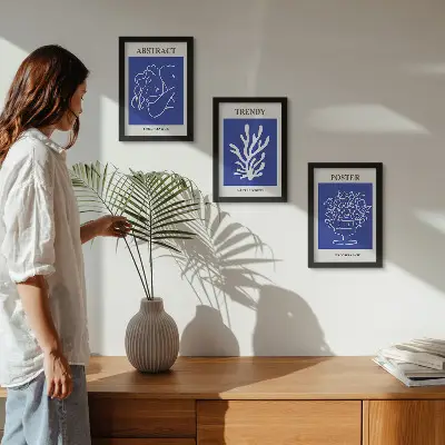 Tavelvägg med 3 tavlor snygga blå motiv av Henri Matisse