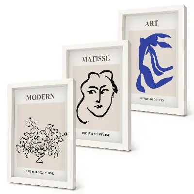 Abstrakta posters av Henri Matisse triptyk med ram i minimalistisk stil