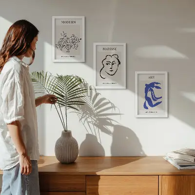 Abstrakta posters av Henri Matisse triptyk med ram i minimalistisk stil