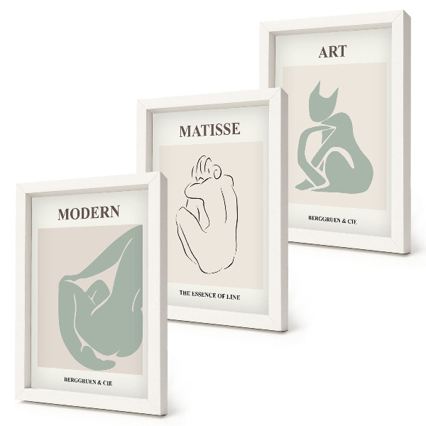 Triptyk tavla med ram Abstrakta figurer i pastellfärger av Henri Matisse