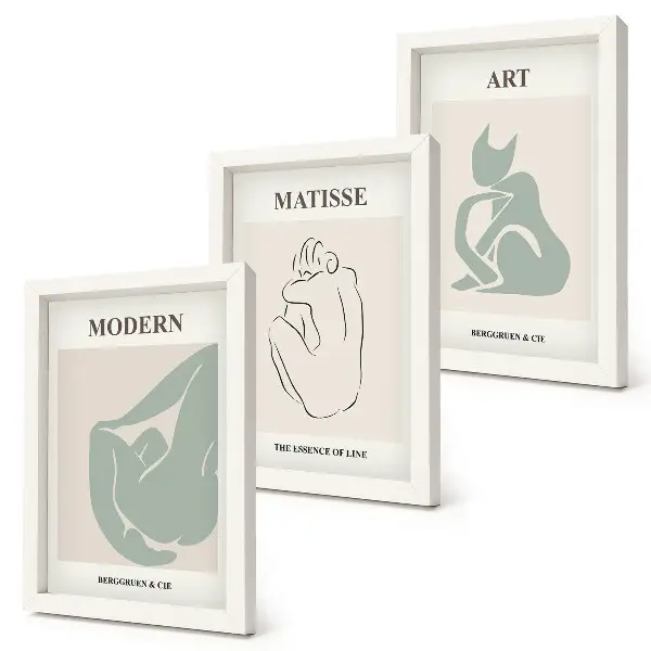 Triptyk med abstrakta figurer i pastellfärger av Henri Matisse tavla med ram