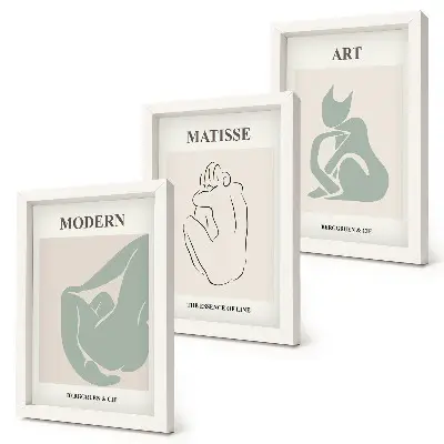Triptyk med abstrakta figurer i pastellfärger av Henri Matisse tavla med ram