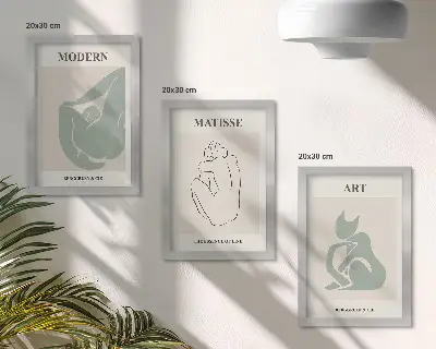 Triptyk med abstrakta figurer i pastellfärger av Henri Matisse tavla med ram