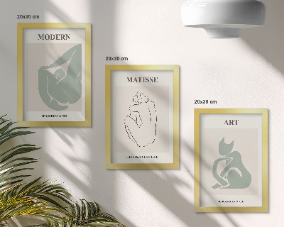 Triptyk tavla med ram Abstrakta figurer i pastellfärger av Henri Matisse