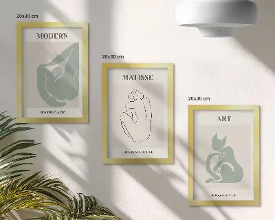 Triptyk med abstrakta figurer i pastellfärger av Henri Matisse tavla med ram
