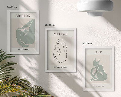 Triptyk tavla med ram Abstrakta figurer i pastellfärger av Henri Matisse