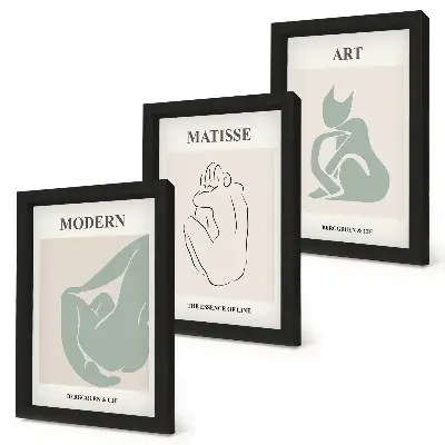 Triptyk med abstrakta figurer i pastellfärger av Henri Matisse tavla med ram