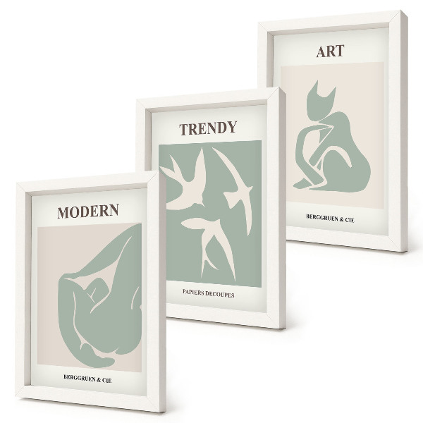 Tavelvägg med 3 tavlor Henri Matisse abstrakta figurer i dämpade färger