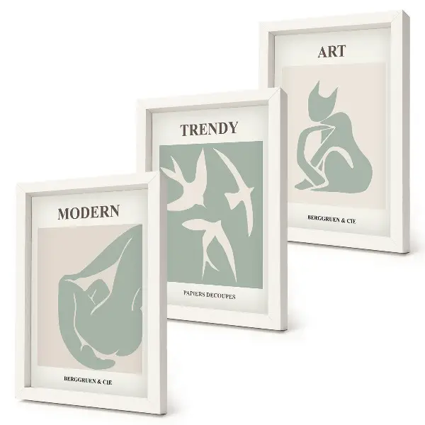 Tavelvägg med 3 tavlor Henri Matisse med abstrakta figurer i dämpade färger