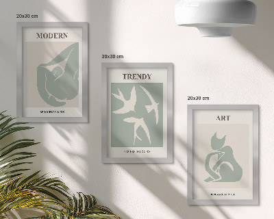 Tavelvägg med 3 tavlor Henri Matisse abstrakta figurer i dämpade färger