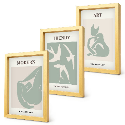 Tavelvägg med 3 tavlor Henri Matisse abstrakta figurer i dämpade färger