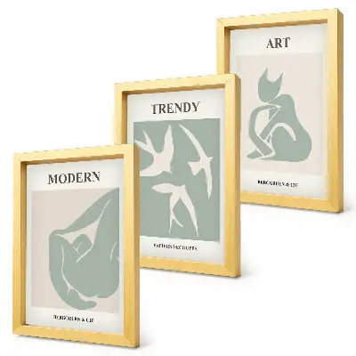 Tavelvägg med 3 tavlor Henri Matisse med abstrakta figurer i dämpade färger