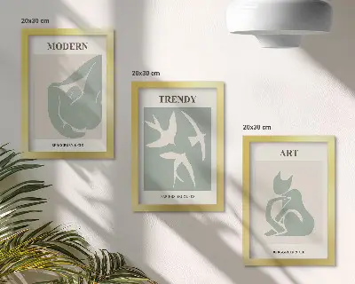 Tavelvägg med 3 tavlor Henri Matisse med abstrakta figurer i dämpade färger