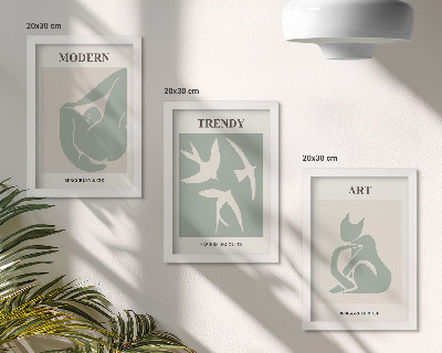 Tavelvägg med 3 tavlor Henri Matisse abstrakta figurer i dämpade färger