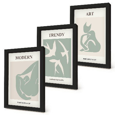 Tavelvägg med 3 tavlor Henri Matisse abstrakta figurer i dämpade färger