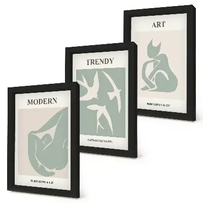 Tavelvägg med 3 tavlor Henri Matisse med abstrakta figurer i dämpade färger