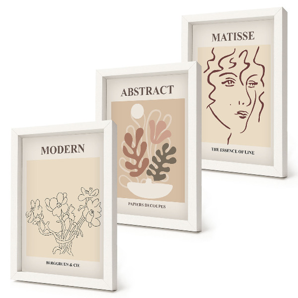Triptyk tavla med ram Växtmotiv och linjer i modern stil