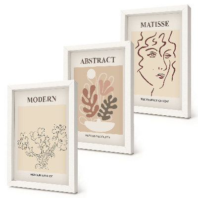 Triptyk tavla med ram Växtmotiv och linjer i modern stil