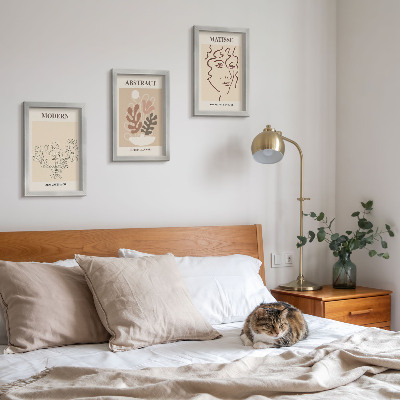 Triptyk tavla med ram Växtmotiv och linjer i modern stil