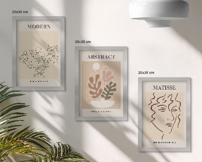 Triptyk tavla med ram Växtmotiv och linjer i modern stil