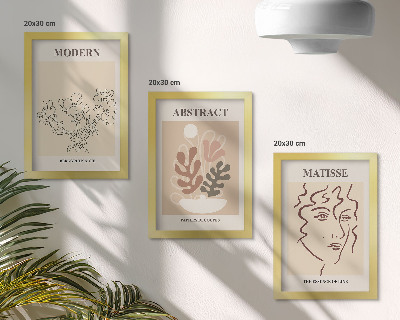 Triptyk tavla med ram Växtmotiv och linjer i modern stil