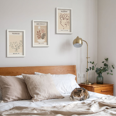 Triptyk tavla med ram Växtmotiv och linjer i modern stil