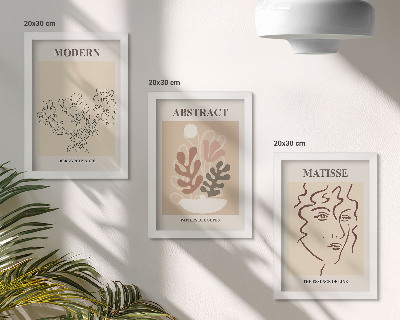 Triptyk tavla med ram Växtmotiv och linjer i modern stil