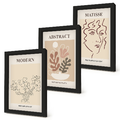 Triptyk tavla med ram Växtmotiv och linjer i modern stil
