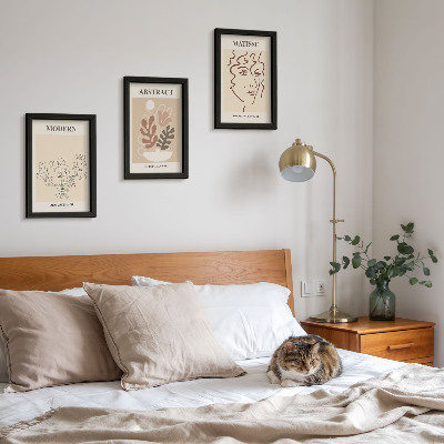 Triptyk tavla med ram Växtmotiv och linjer i modern stil