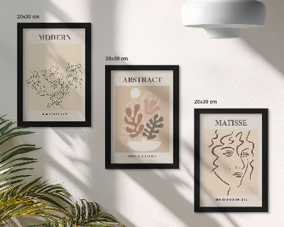 Triptyk tavla med ram Växtmotiv och linjer i modern stil