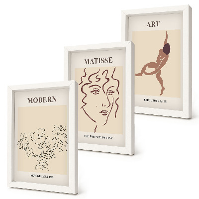 Triptyk tavla med ram Snygg grafik med blommor, ansikten och mänskliga figurer