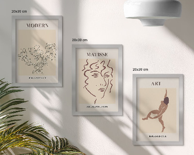 Triptyk tavla med ram Snygg grafik med blommor, ansikten och mänskliga figurer