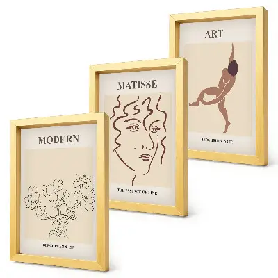Triptyk tavla med ram grafik med blommor, ansikten och mänskliga figurer
