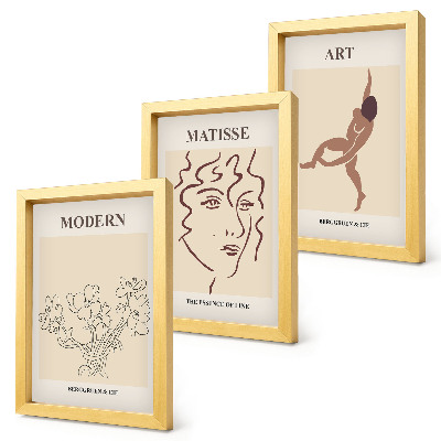 Triptyk tavla med ram Snygg grafik med blommor, ansikten och mänskliga figurer