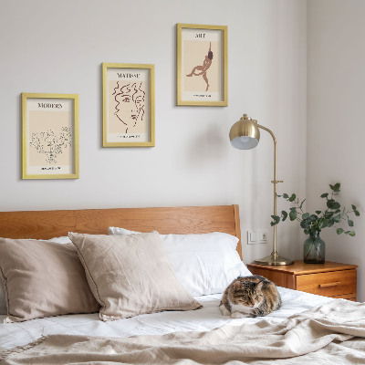 Triptyk tavla med ram Snygg grafik med blommor, ansikten och mänskliga figurer