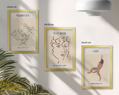 Triptyk tavla med ram Snygg grafik med blommor, ansikten och mänskliga figurer