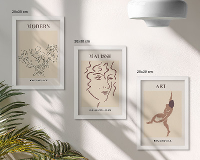 Triptyk tavla med ram Snygg grafik med blommor, ansikten och mänskliga figurer