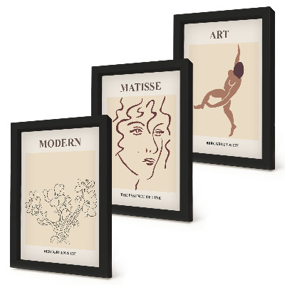 Triptyk tavla med ram Snygg grafik med blommor, ansikten och mänskliga figurer