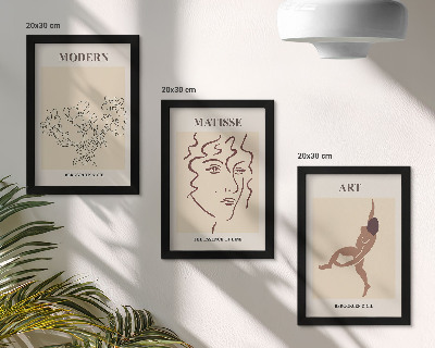 Triptyk tavla med ram Snygg grafik med blommor, ansikten och mänskliga figurer