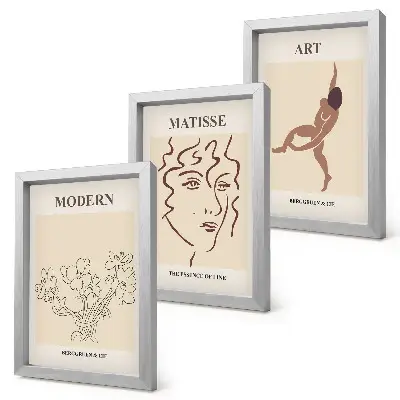 Triptyk tavla med ram grafik med blommor, ansikten och mänskliga figurer