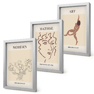 Triptyk tavla med ram Snygg grafik med blommor, ansikten och mänskliga figurer