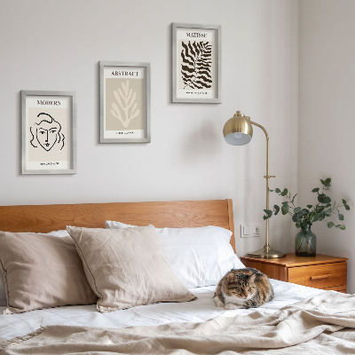 Tavelvägg med 3 tavlor Illustrationer av ansikten och löv från Henri Matisses grafiska konst