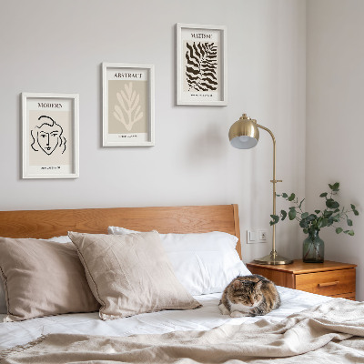 Tavelvägg med 3 tavlor Illustrationer av ansikten och löv från Henri Matisses grafiska konst