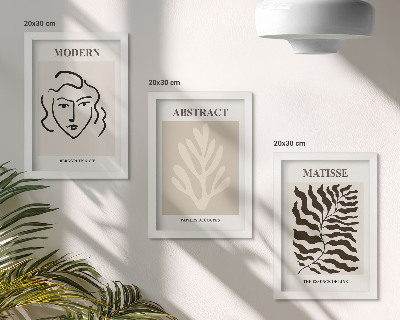 Tavelvägg med 3 tavlor Illustrationer av ansikten och löv från Henri Matisses grafiska konst